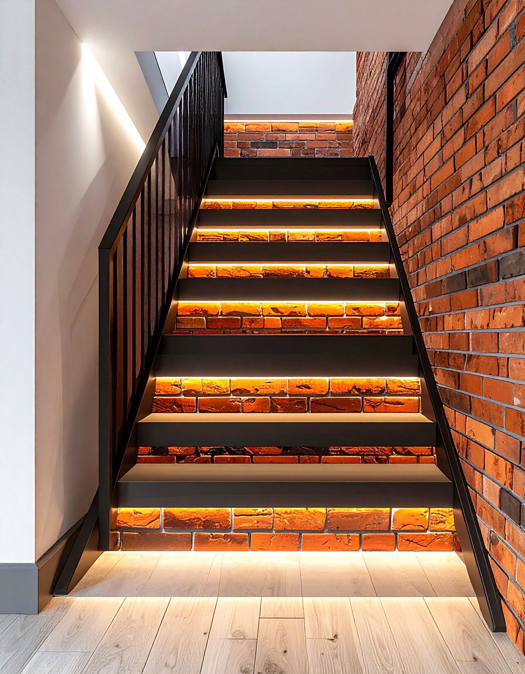 Brick stairwell wall - 30 brick accent ideas