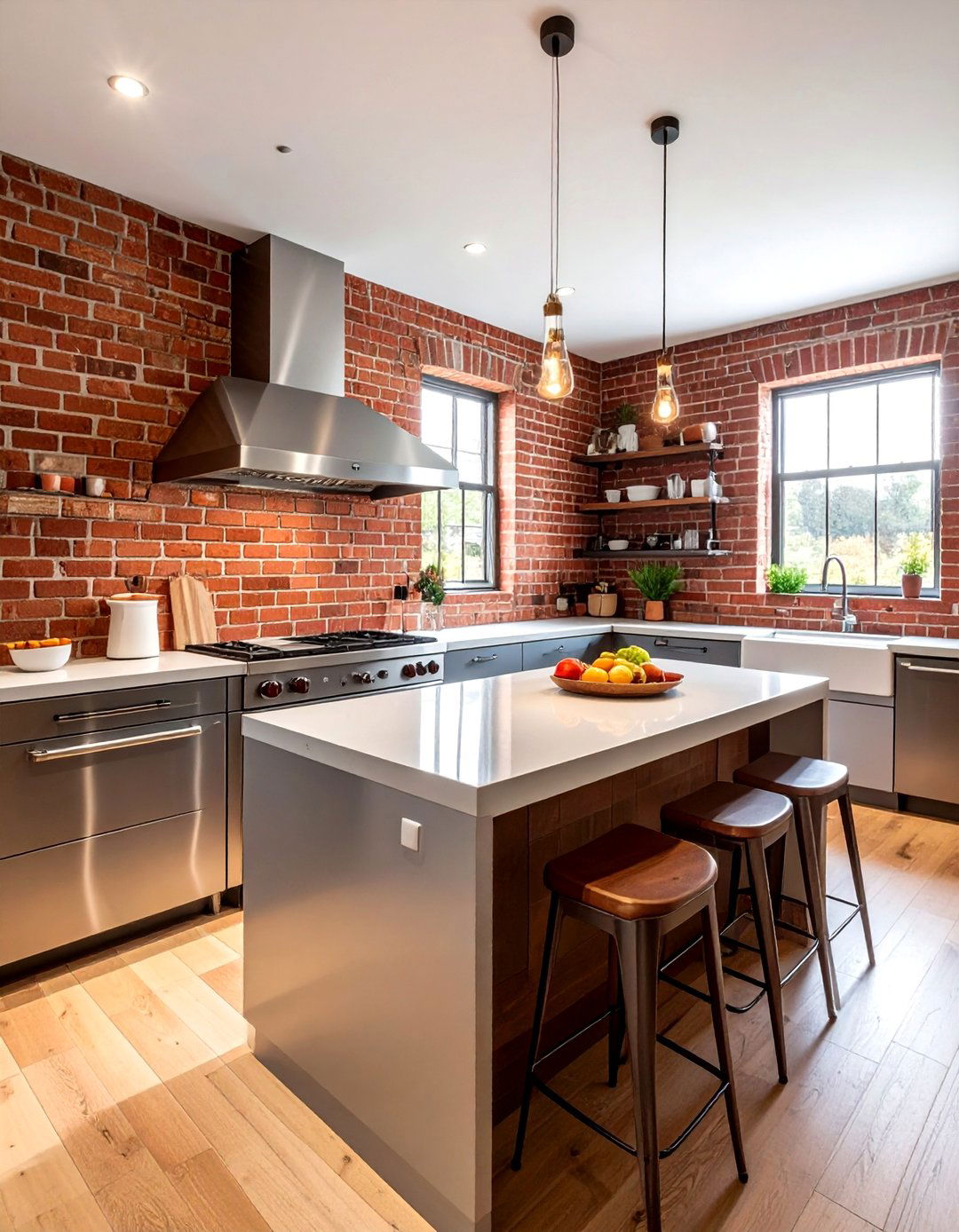 Brick wall kitchen - 30 cozy kitchen settings