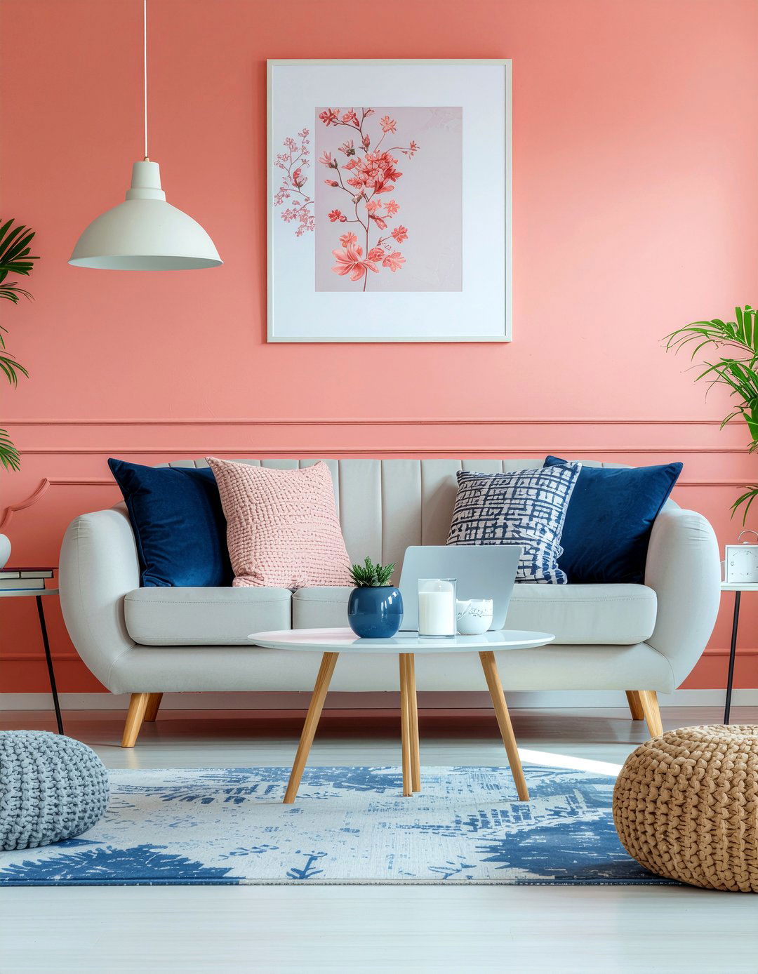 Bright Coral Living Room - 30 bold color living room ideas
