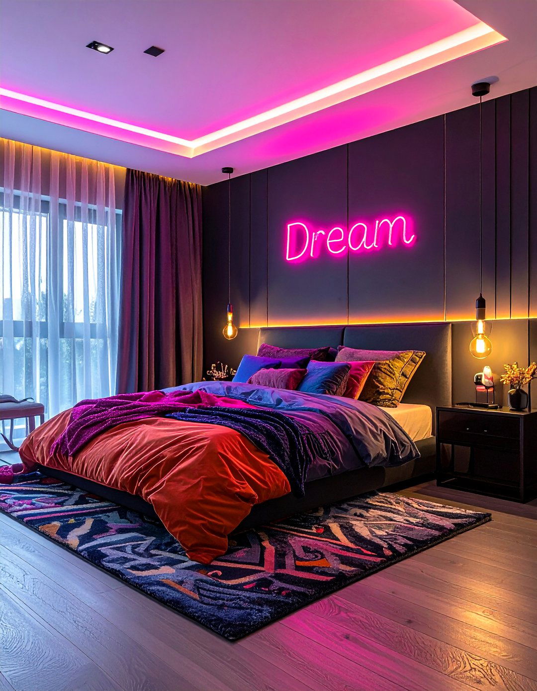 Bright Neon Sign Bedroom - 30 maximalist bedroom ideas