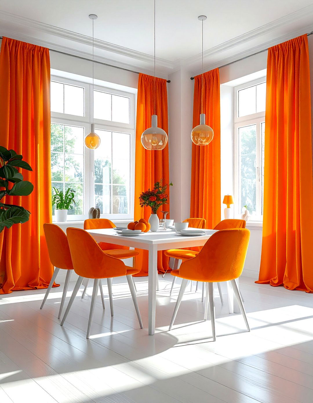 Bright Orange Curtains White Dining Room - 30 orange and white dining room ideas