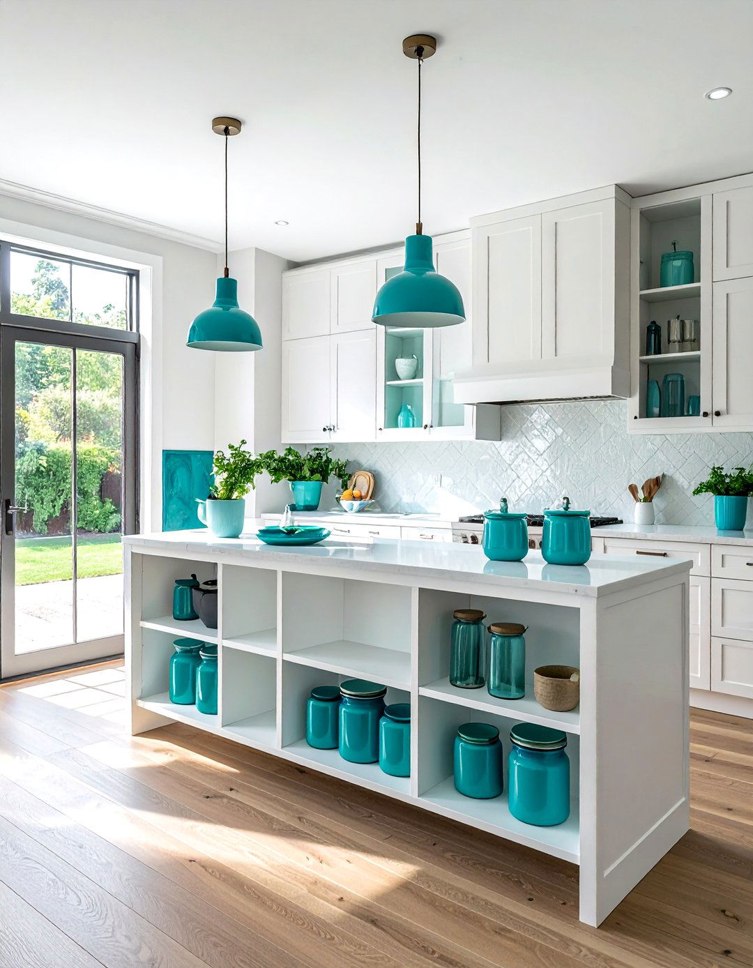 Bright Turquoise Accents - 30 tropical kitchen ideas