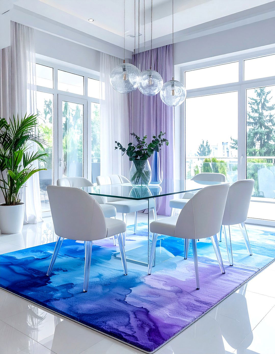 Bright Watercolor Rug Dining Room - 30 colorful rug dining room ideas