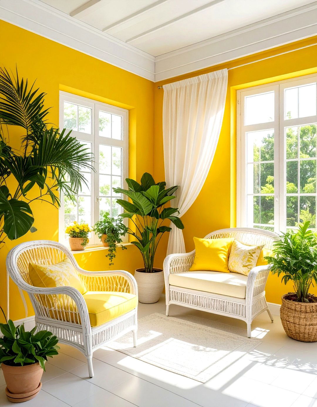 Bright Yellow And White Sunroom - 30 decor color theory ideas