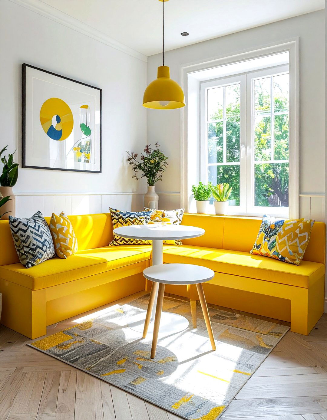 Bright Yellow Breakfast Nook - 30 bright yellow dining room ideas