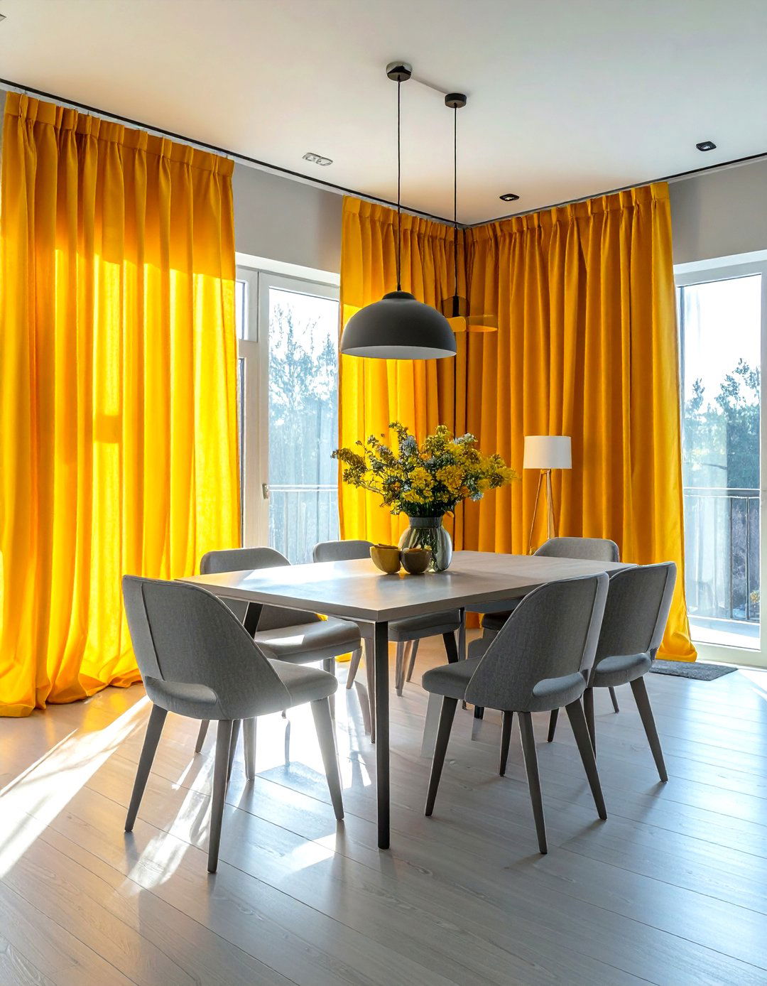 Bright Yellow Curtains Gray Dining Room - 30 gray yellow dining room ideas