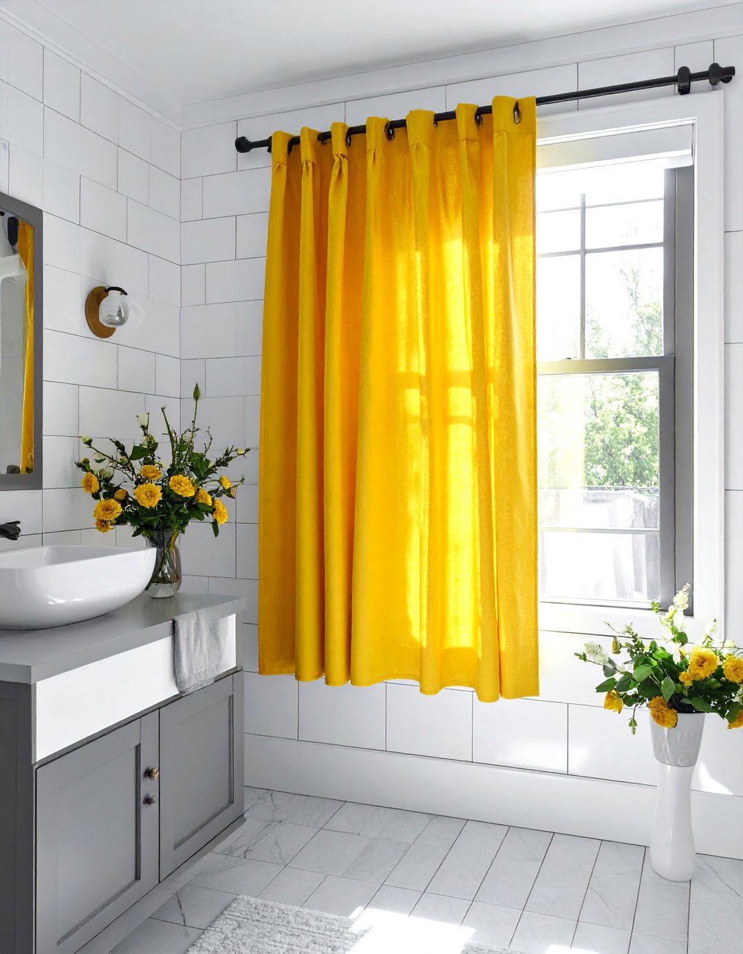 Bright Yellow Valance - 30 bathroom valance ideas