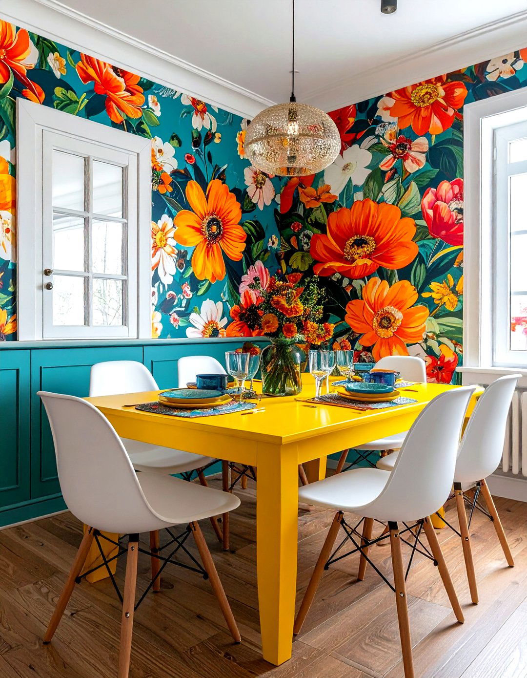 Bright colorful floral wallpaper dining room - 30 floral wallpaper dining room ideas
