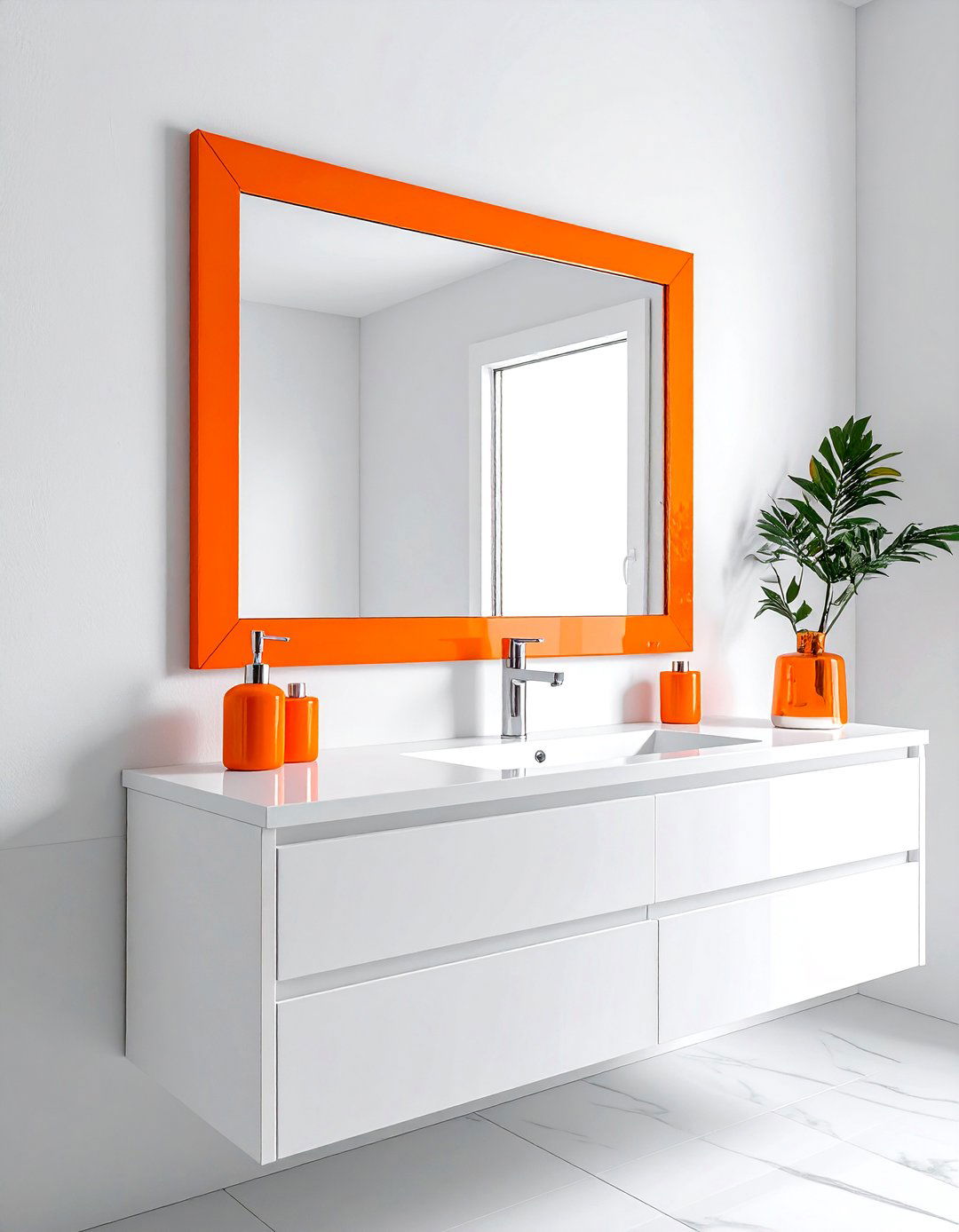 Bright orange bathroom mirror - 30 orange bathroom decor ideas
