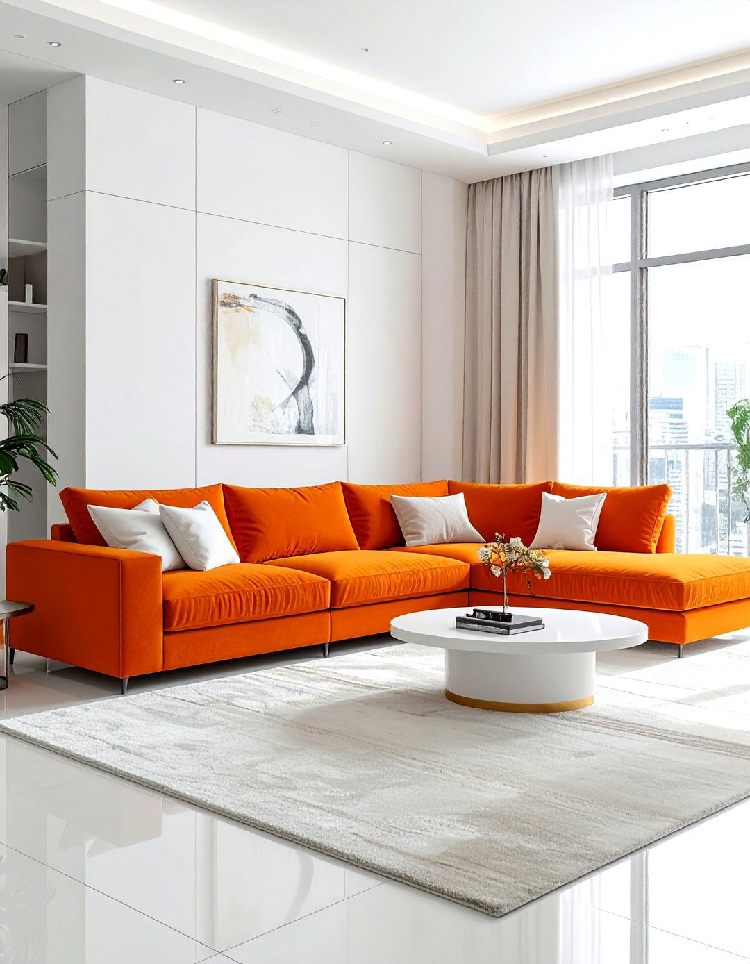 Bright orange sectional sofa - 30 bright orange living room ideas