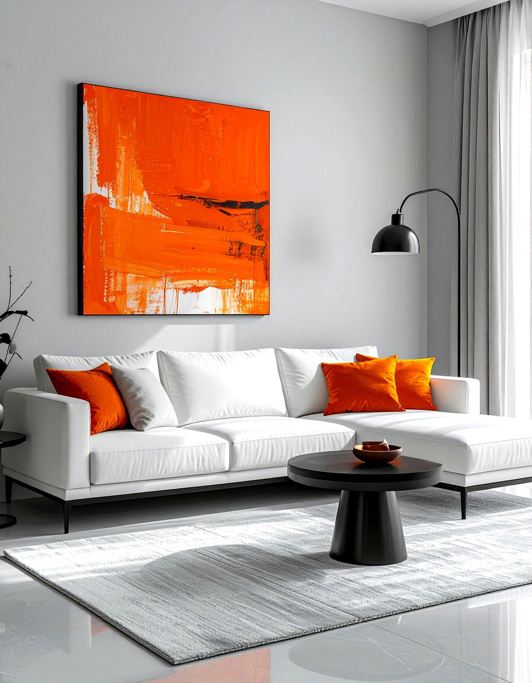 Bright orange wall art - 30 orange living room decor ideas