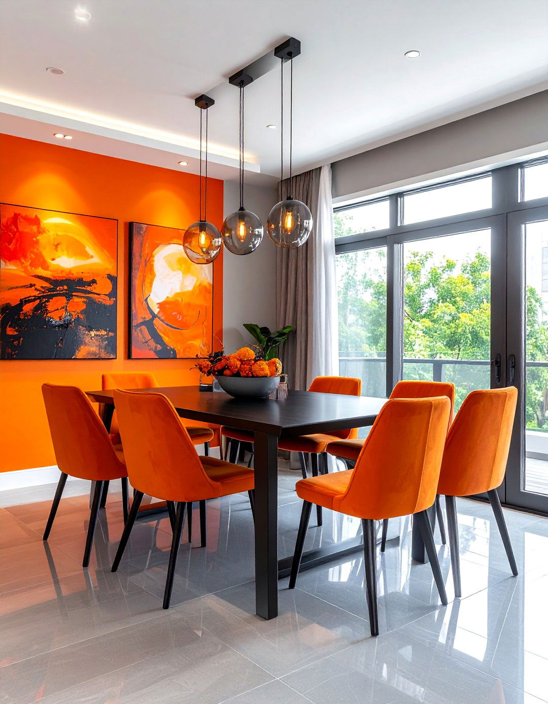 Bright orange wall art - 30 orange dining room decor ideas