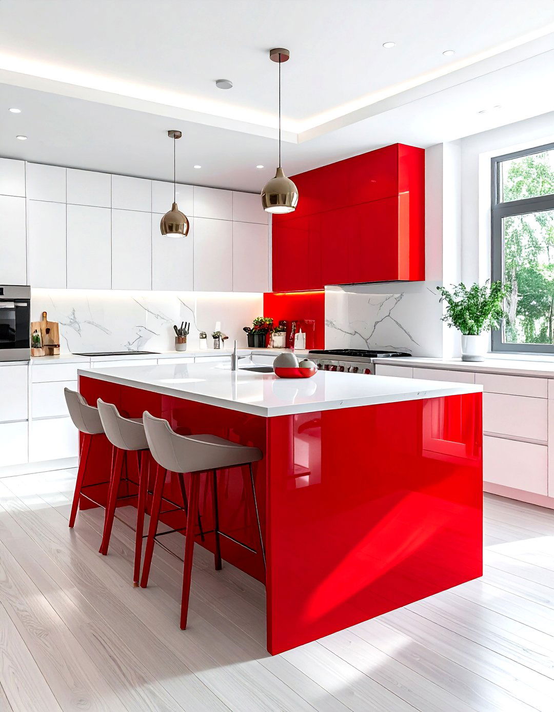 Bright red kitchen islands - 30 kitchen color ideas