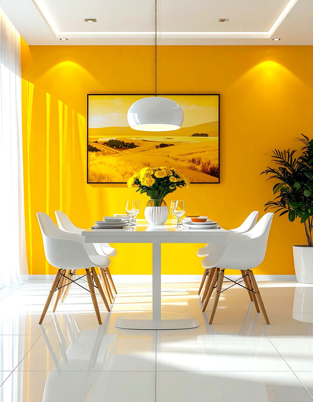 Bright yellow and white dining room - 30 yellow and white dining room ideas