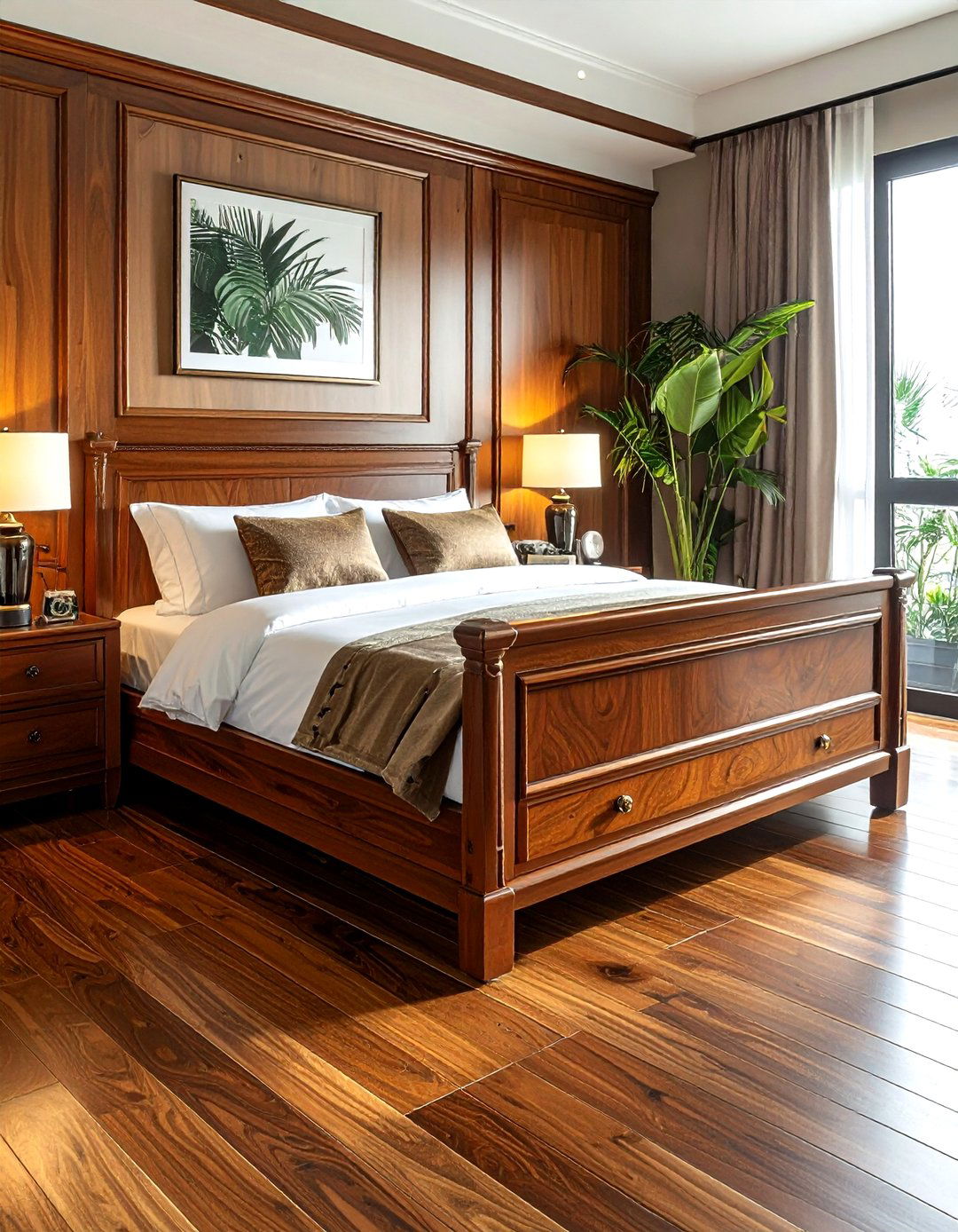 Bronze and teak detail - 30 mixed material bedroom ideas