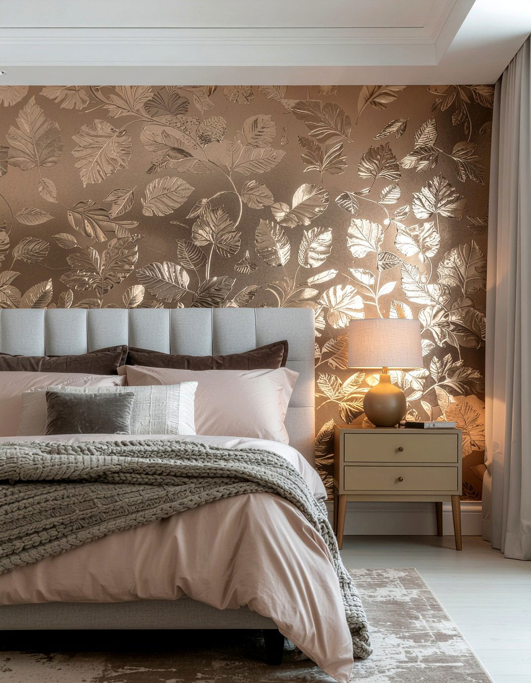 Bronze leaf wallpaper - 30 bronze accent bedroom ideas