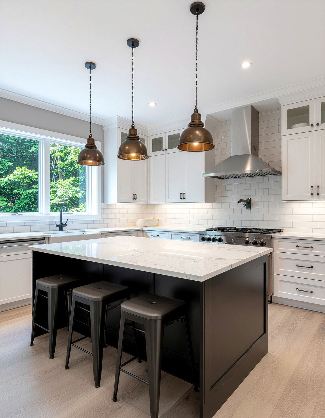 Bronze light fixtures and silver hardware - 30 mixed metal kitchen ideas