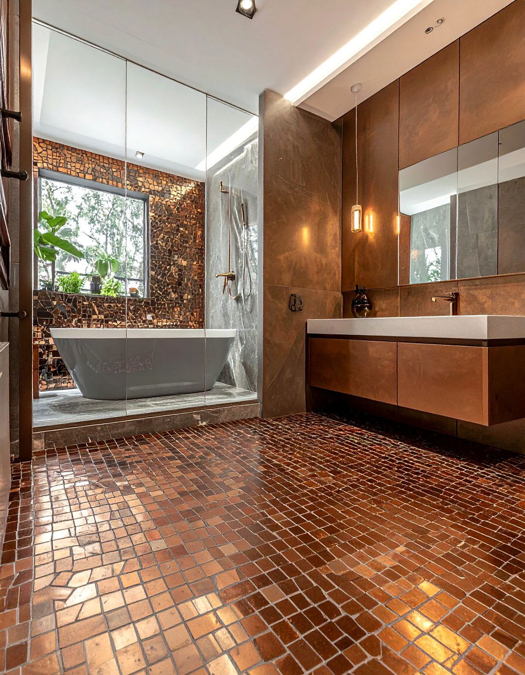 Bronze mosaic floor - 30 bronze bathroom ideas