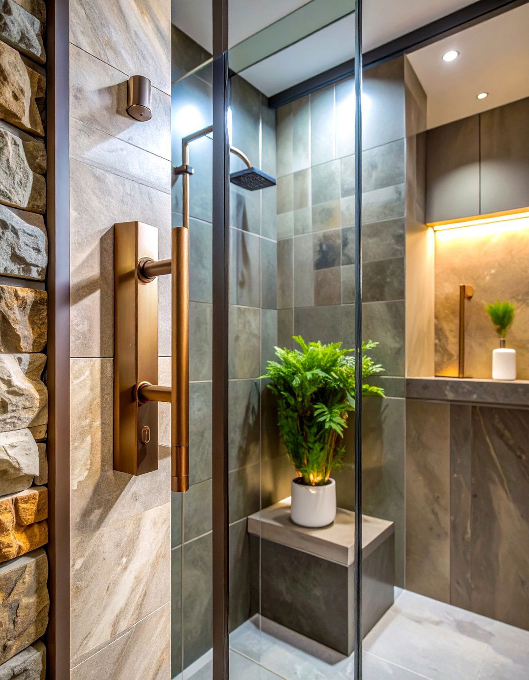 Bronze shower door handle - 30 bronze bathroom ideas