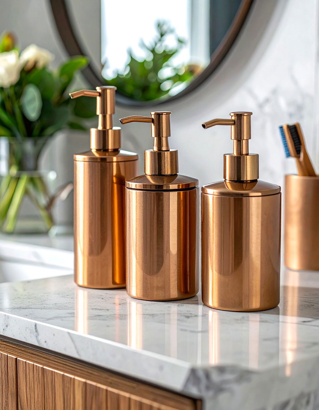 Bronze soap dispenser set - 30 bronze bathroom ideas