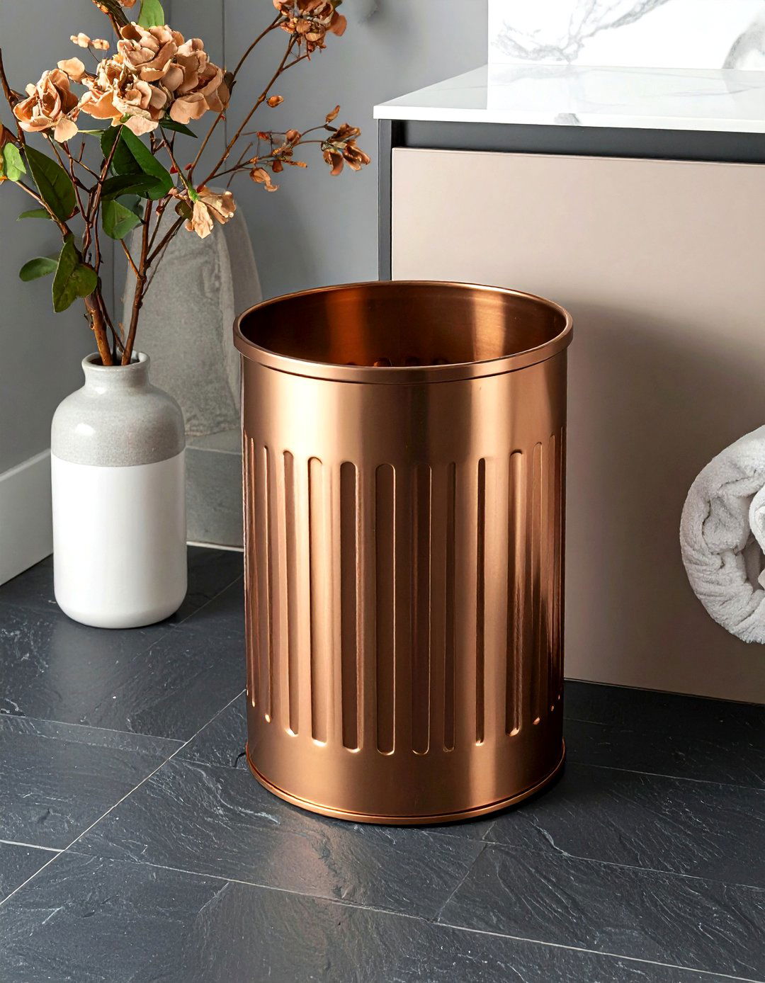 Bronze waste basket - 30 bronze bathroom ideas
