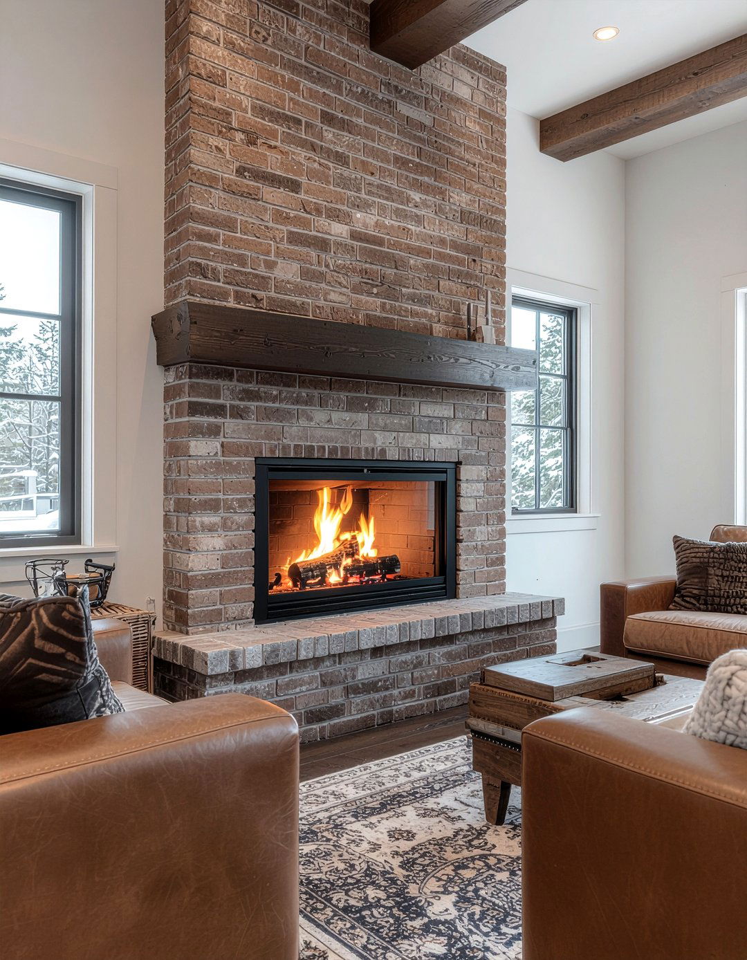 Brown Brick Fireplace - 30 chocolate living room ideas