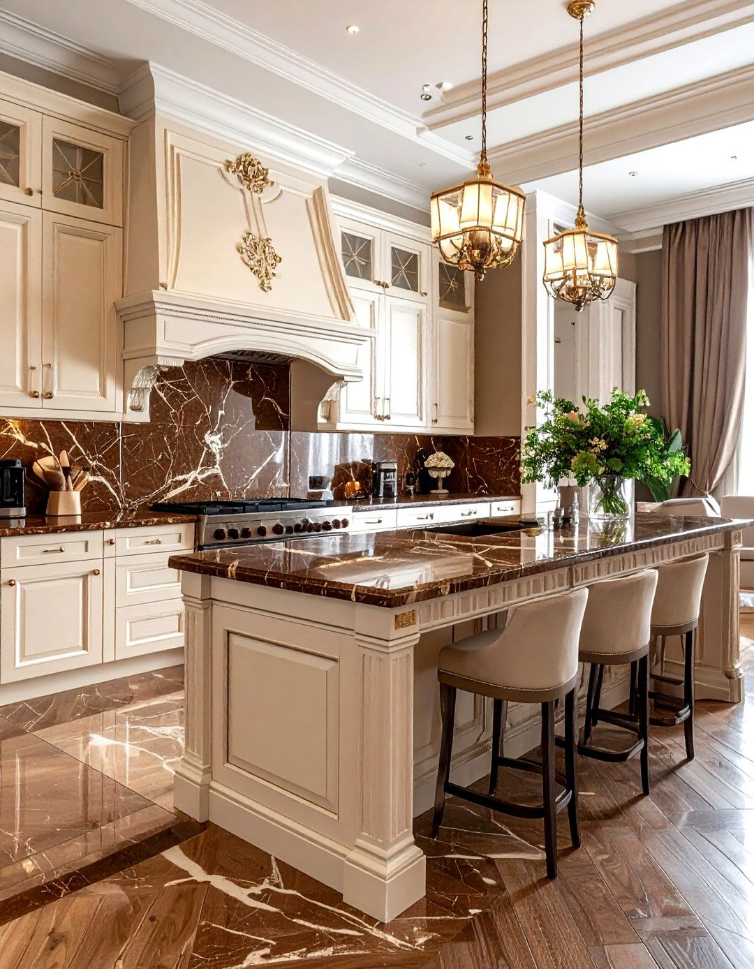 Brown Emperador Marble - 30 natural stone kitchen backsplash ideas