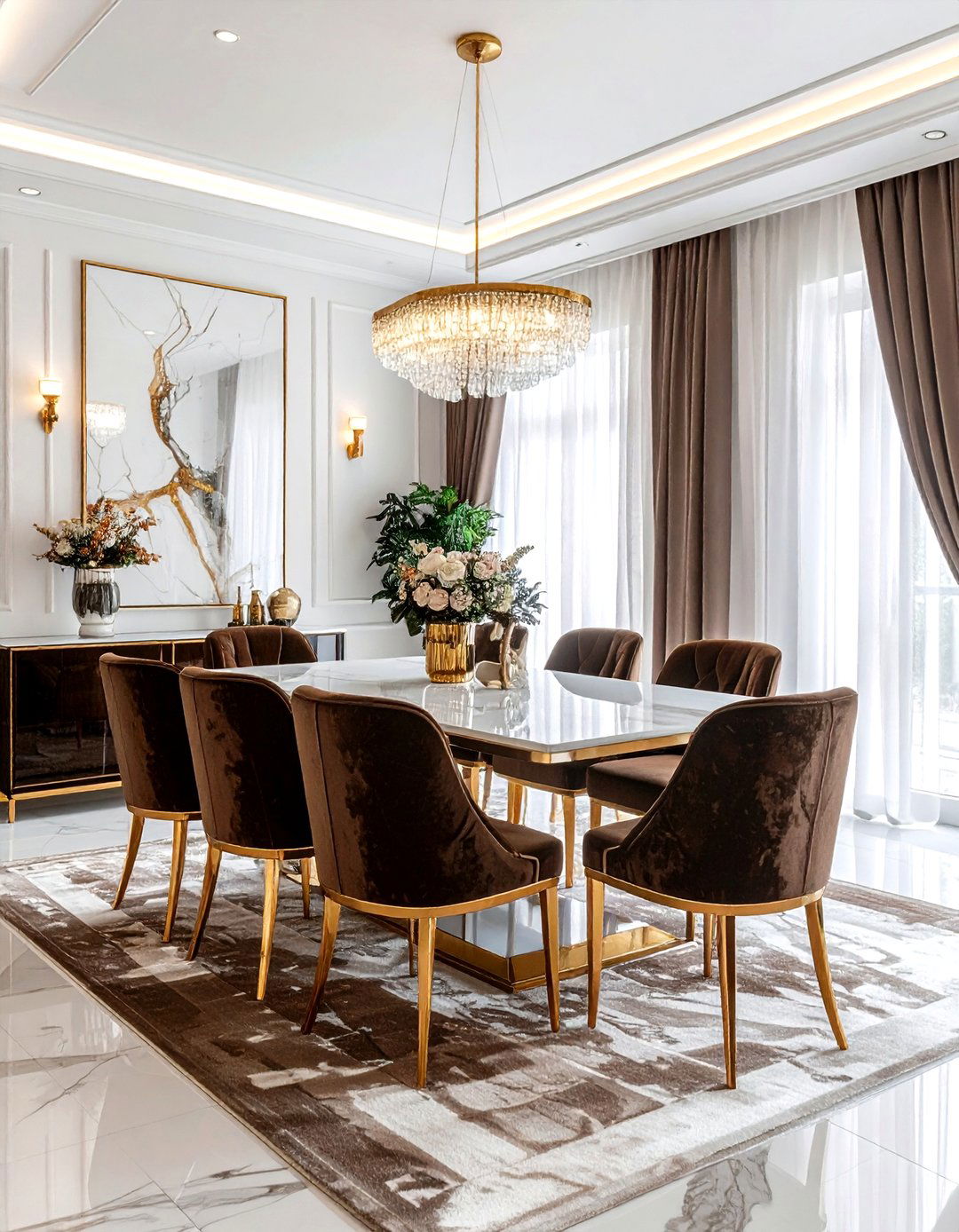 Brown Velvet Seating - 30 brown dining room ideas