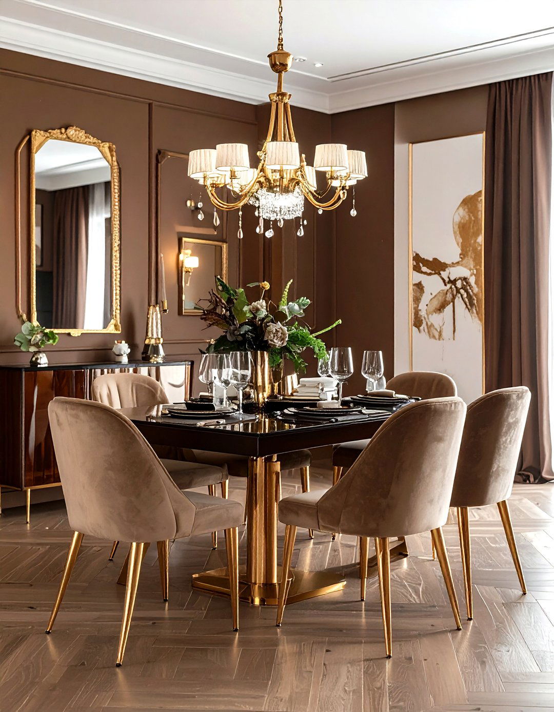 Brown and Gold Dining Room - 30 brown dining room color schemes