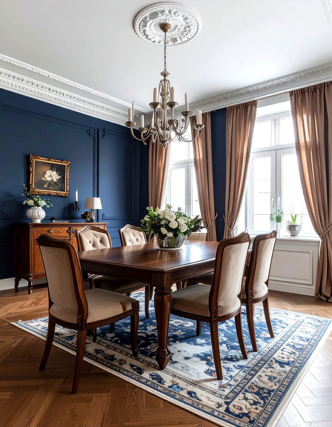 Brown and Navy Dining Room - 30 brown dining room color schemes