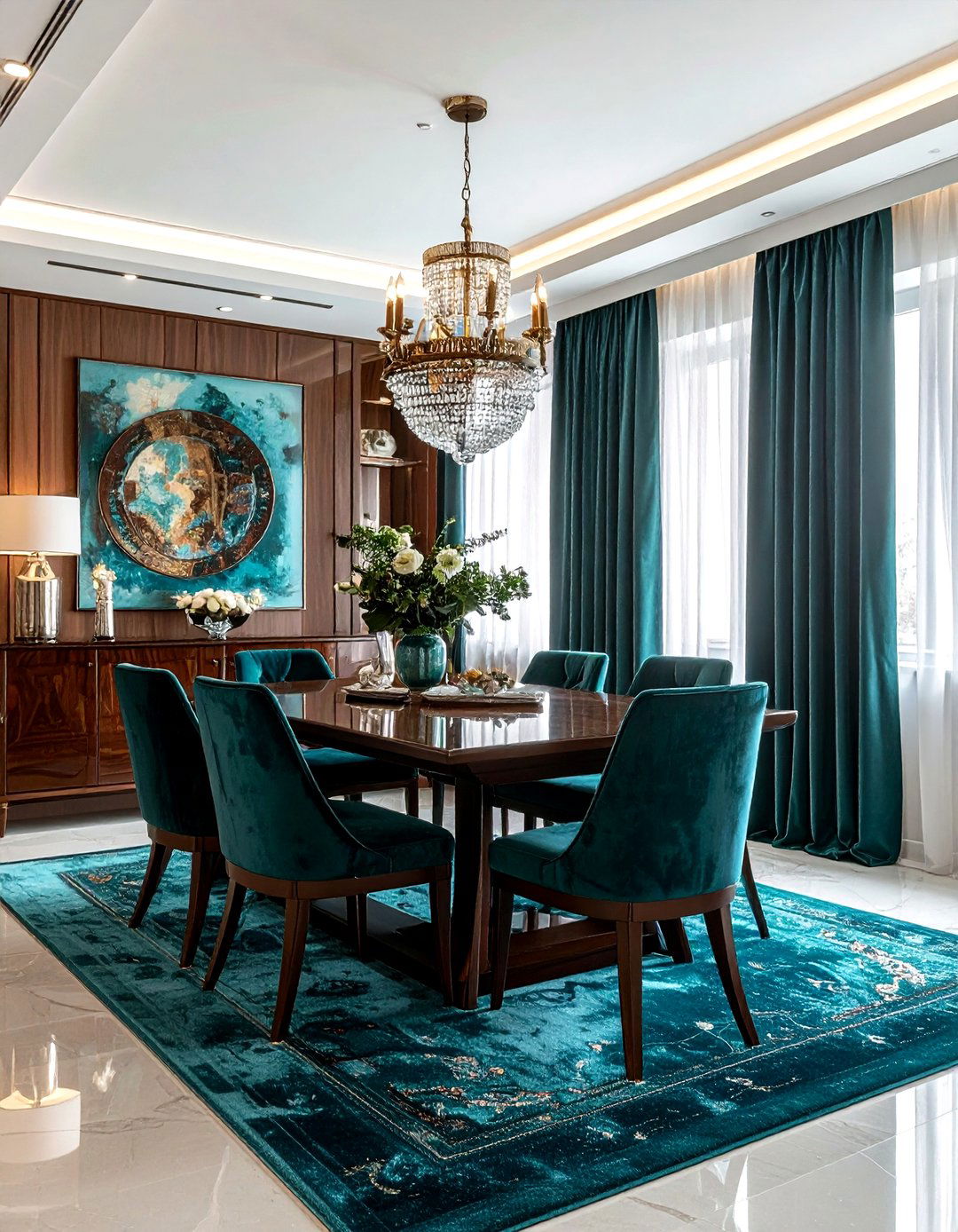 Brown and Teal Dining Room - 30 brown dining room color schemes