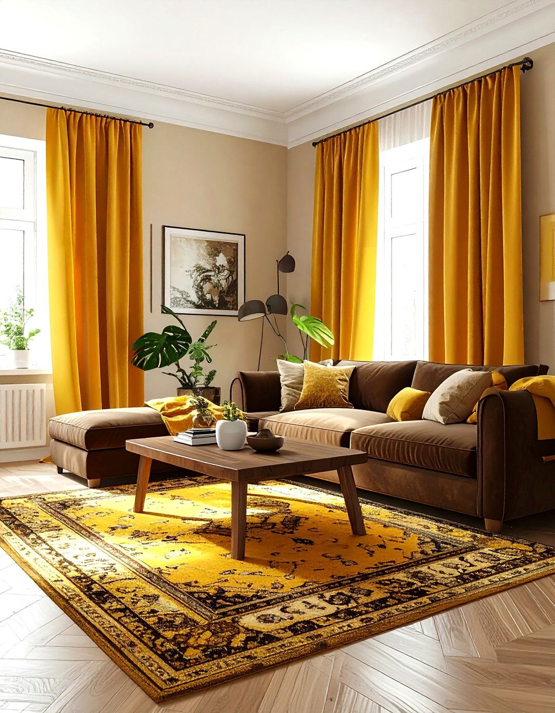 Brown and mustard yellow living room - 30 brown living room ideas