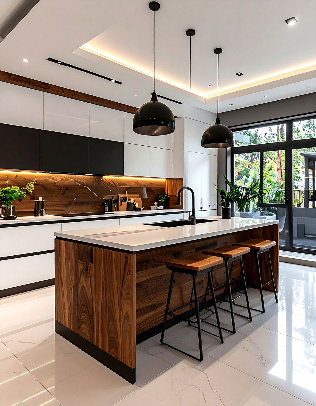Brown and white kitchen with black accents - 30 brown and white kitchen ideas