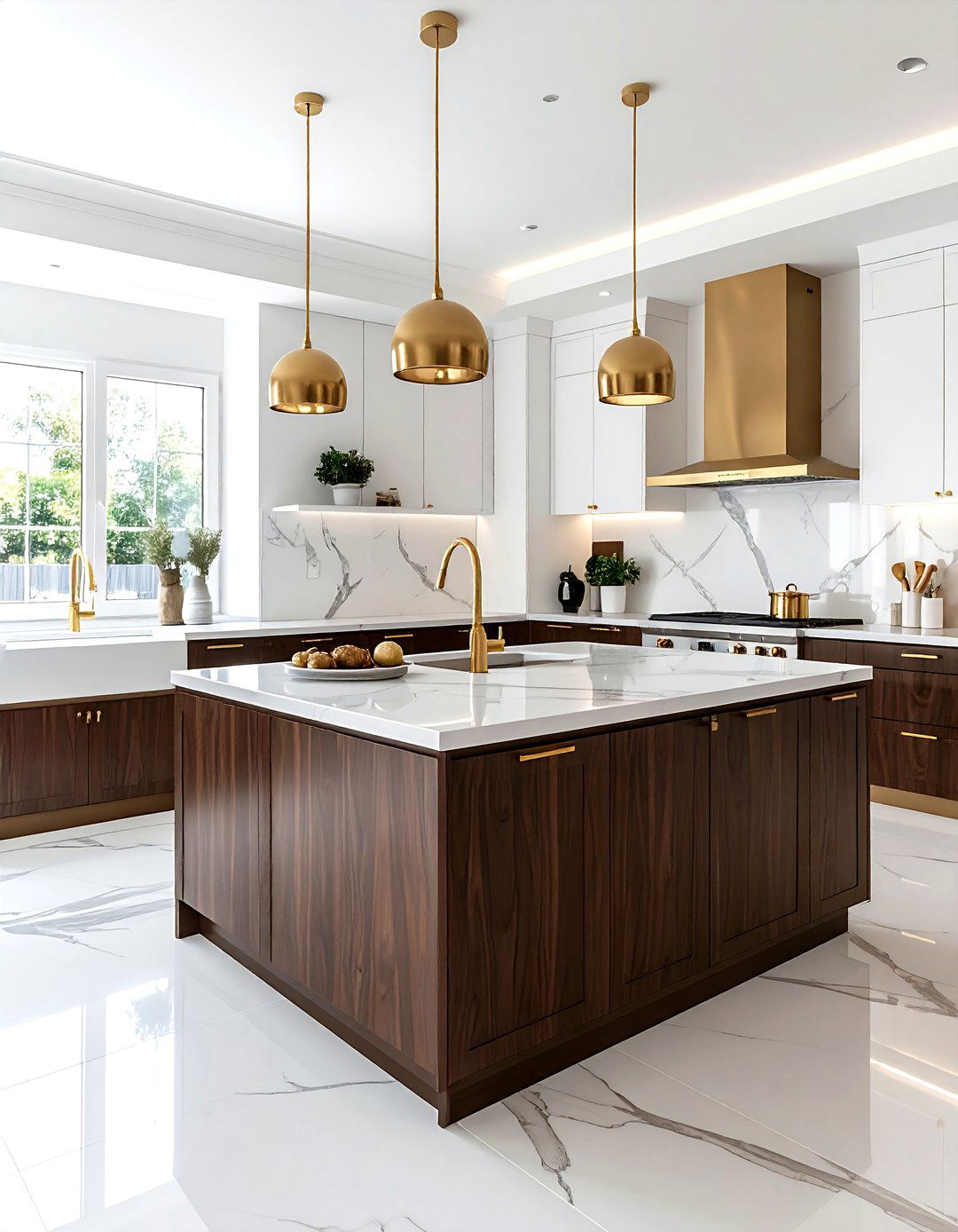 Brown and white kitchen with gold hardware - 30 brown and white kitchen ideas