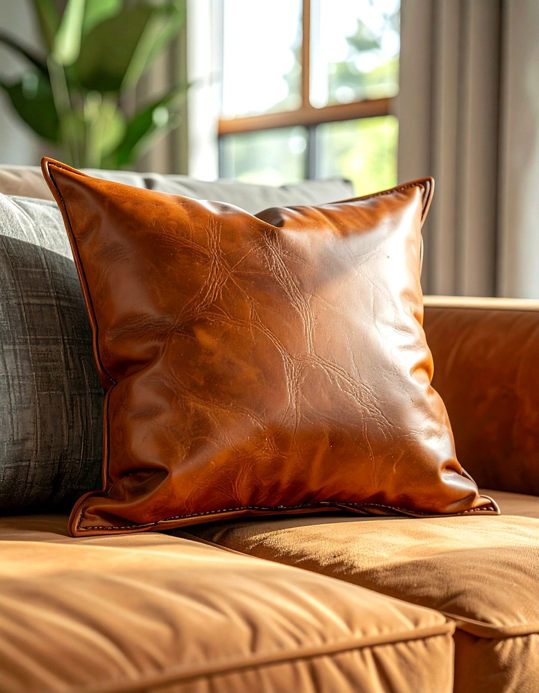 Brown leather lumbar pillow for couch - 30 lumbar pillow ideas