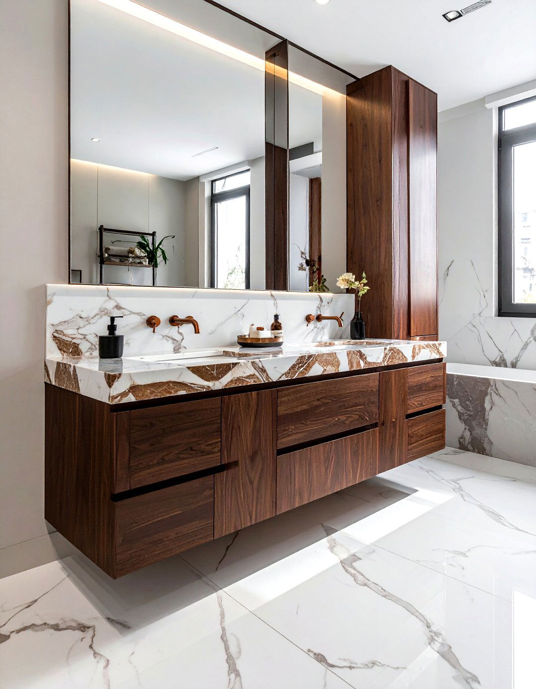 Brown marble vanity - 30 earthy tone bathroom ideas