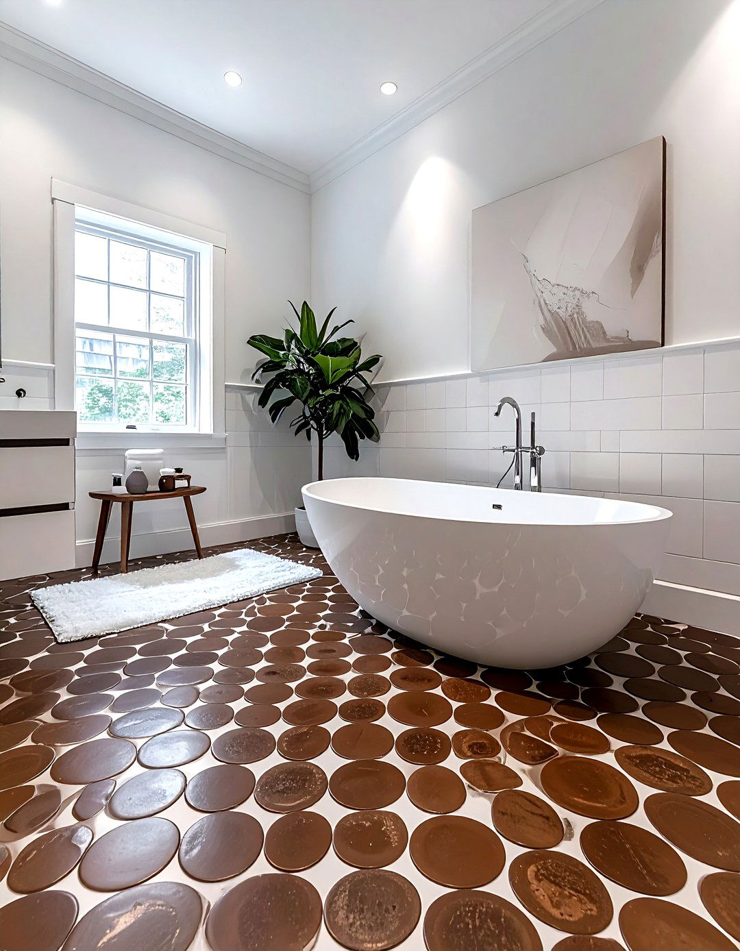 Brown penny tile bathroom floor - 30 penny round tile bathroom ideas