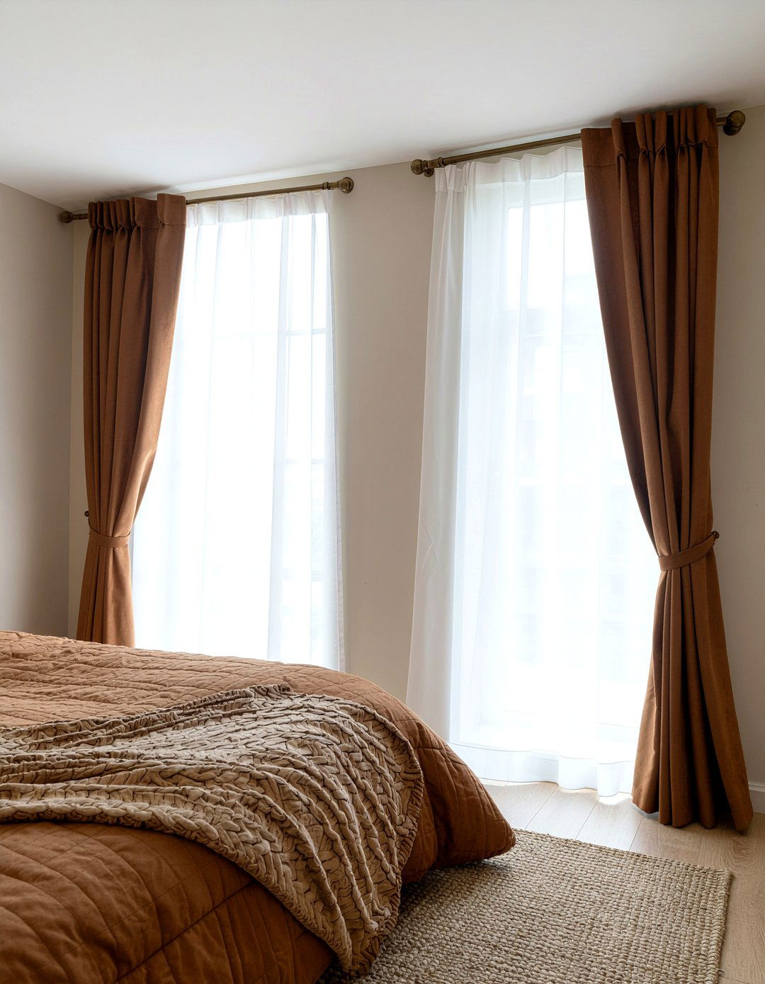 Brown suede curtains - 30 suede bedroom ideas