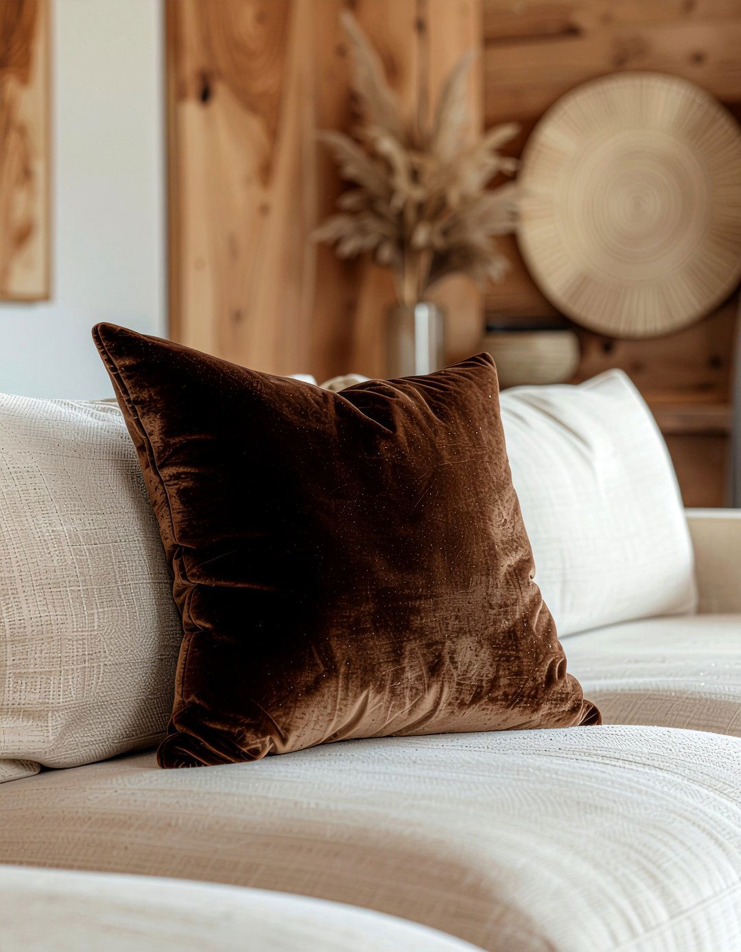 Brown velvet decorative pillow - 30 velvet bedroom ideas
