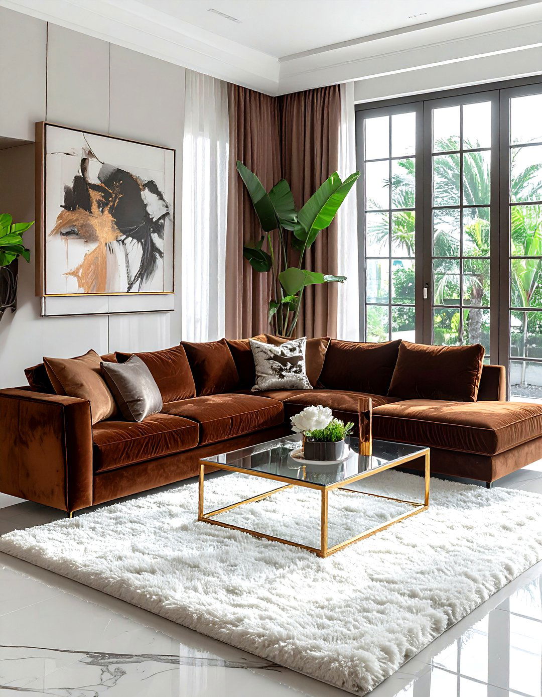 Brown velvet sectional sofa - 30 brown living room ideas