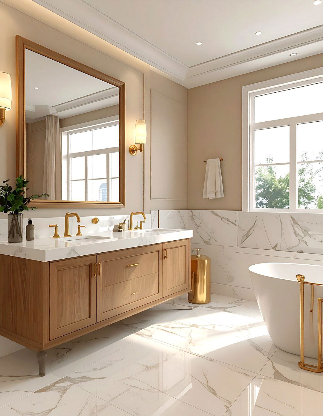 Brushed Brass Luxury Bathroom - 30 warm tone bathroom ideas