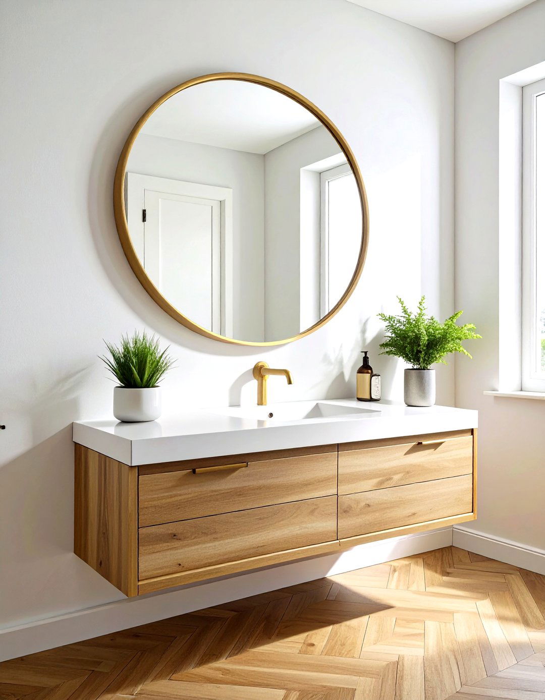 Brushed Brass Mirror - 30 metal bathroom ideas