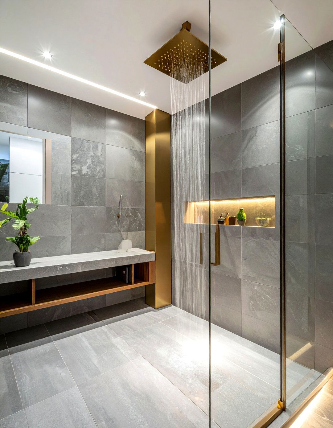 Brushed Brass Shower Head - 30 brass bathroom ideas