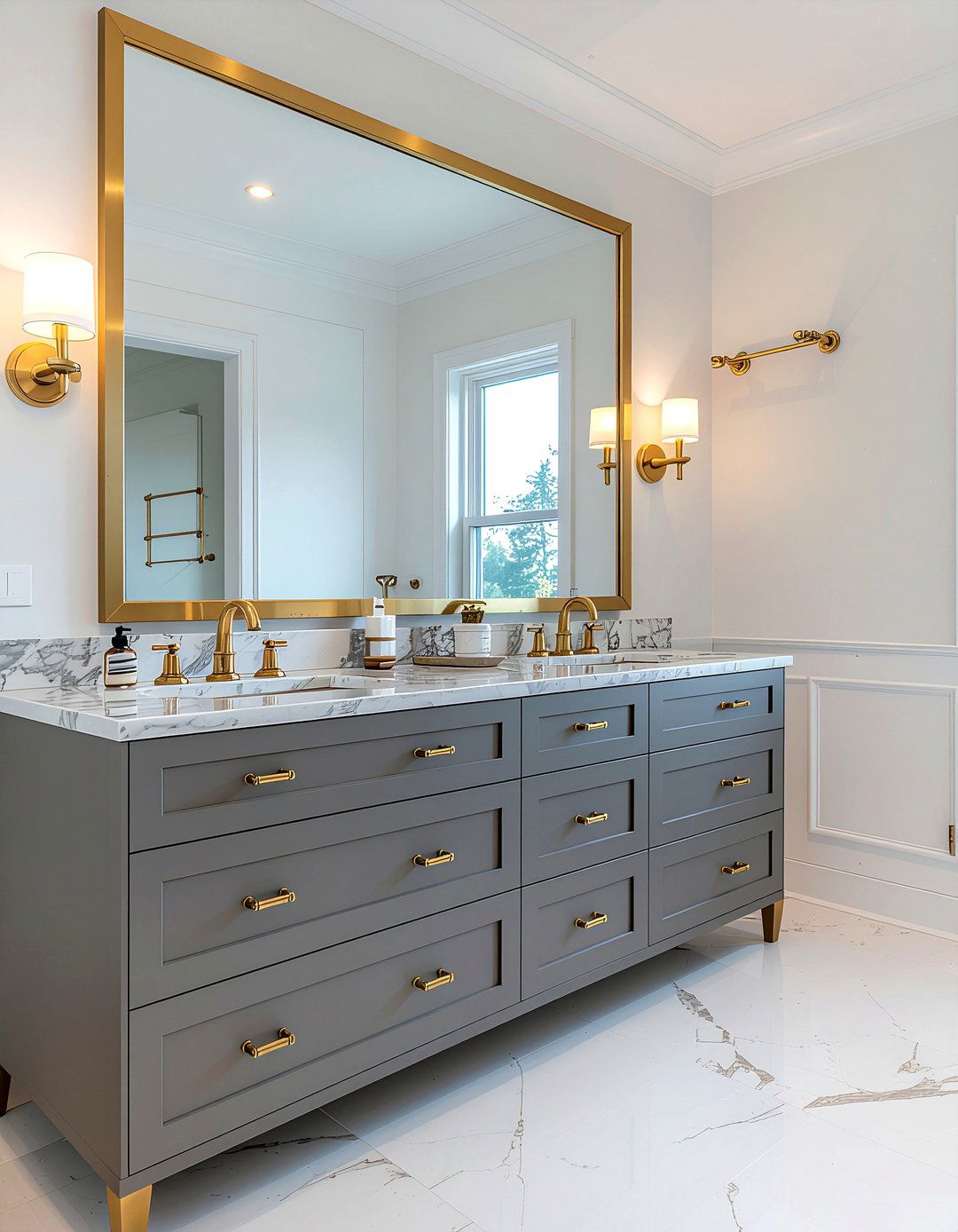 Brushed Gold And Gray Marble - 30 bathroom finish mixing ideas