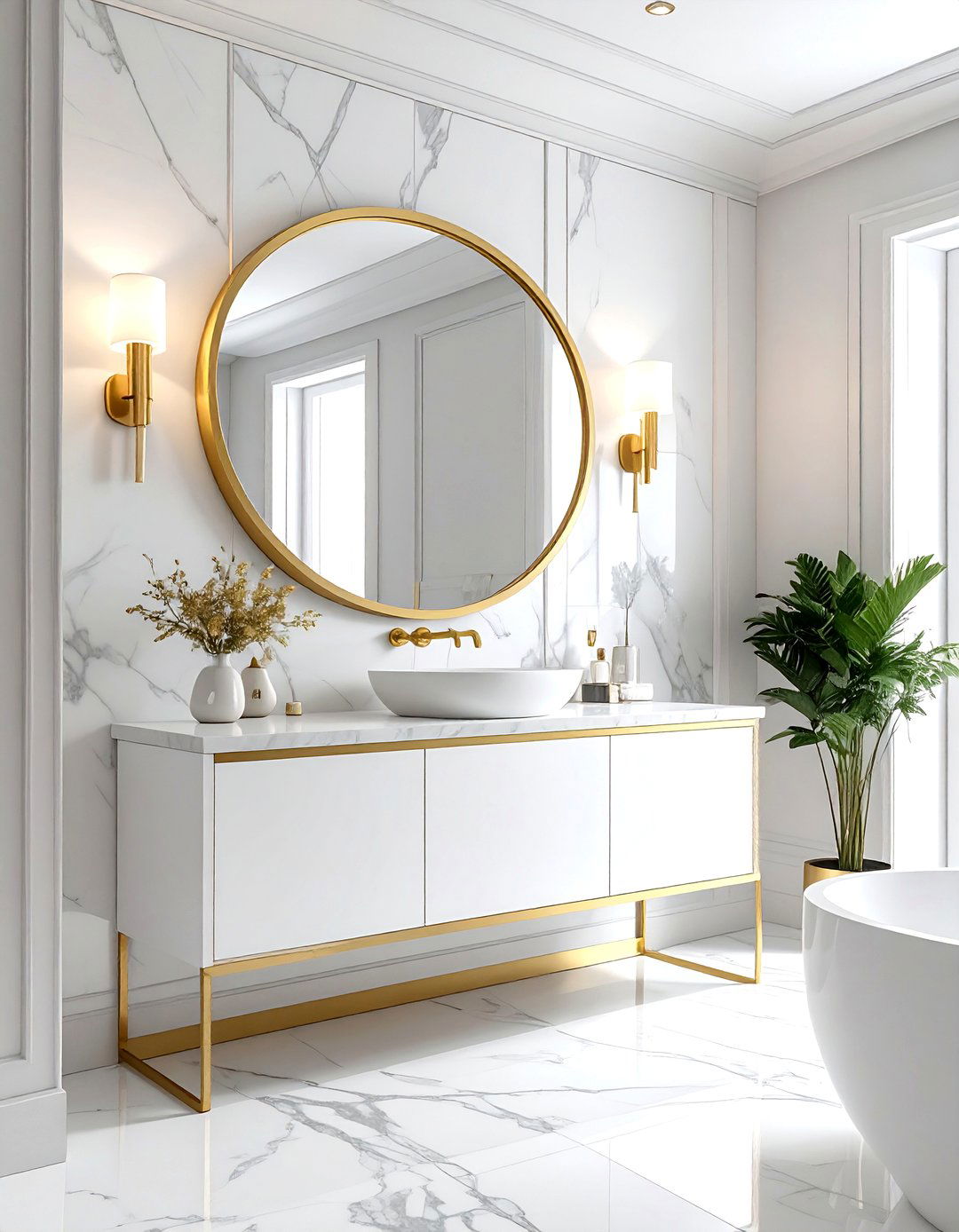 Brushed Gold Bathroom Mirror - 30 white and gold bathroom ideas