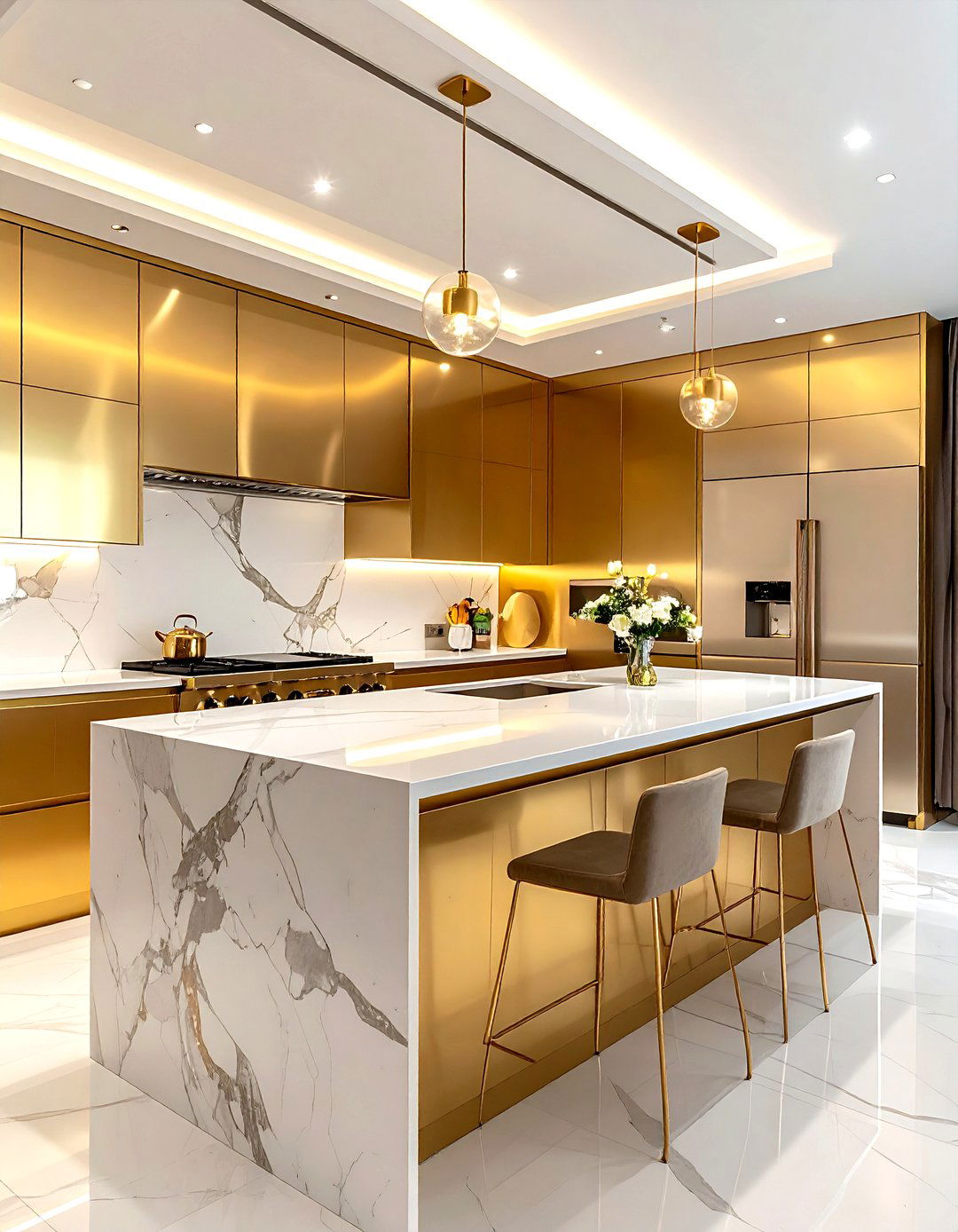 Brushed Gold Luxury Kitchen - 30 metal kitchen ideas