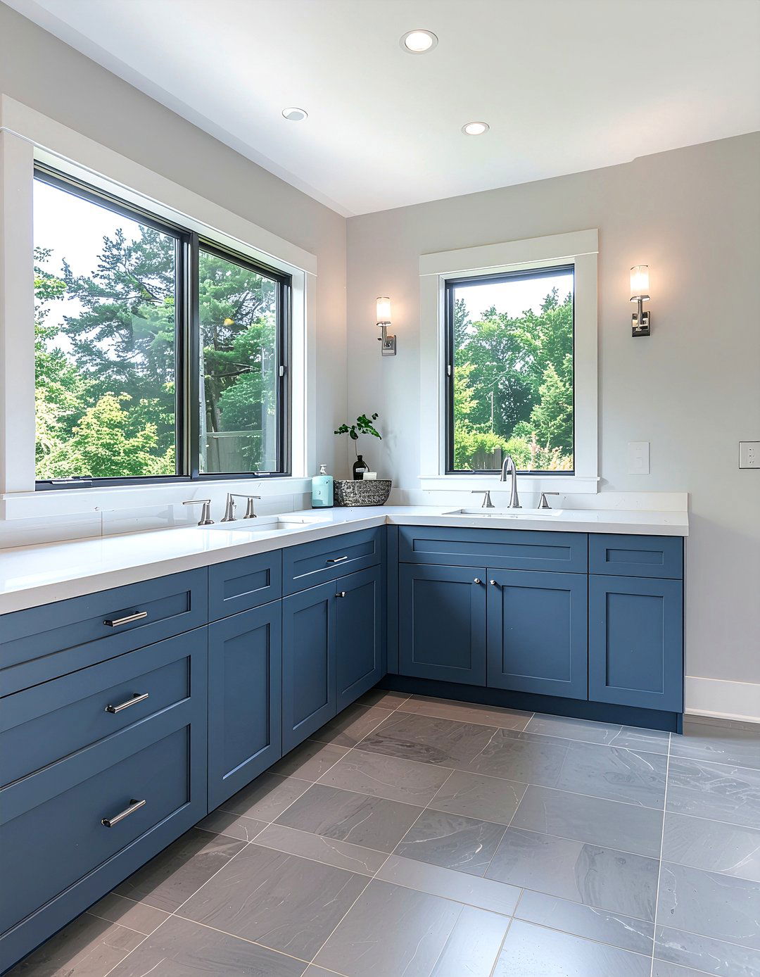 Brushed Nickel And Slate Blue - 30 bathroom finish mixing ideas