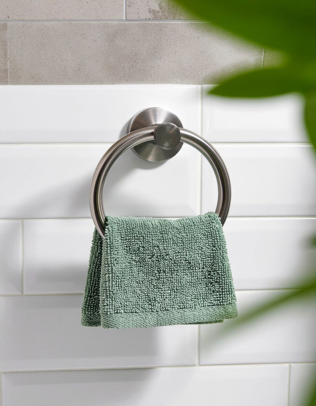 Brushed Nickel Hand Towel Ring - 30 nickel bathroom ideas