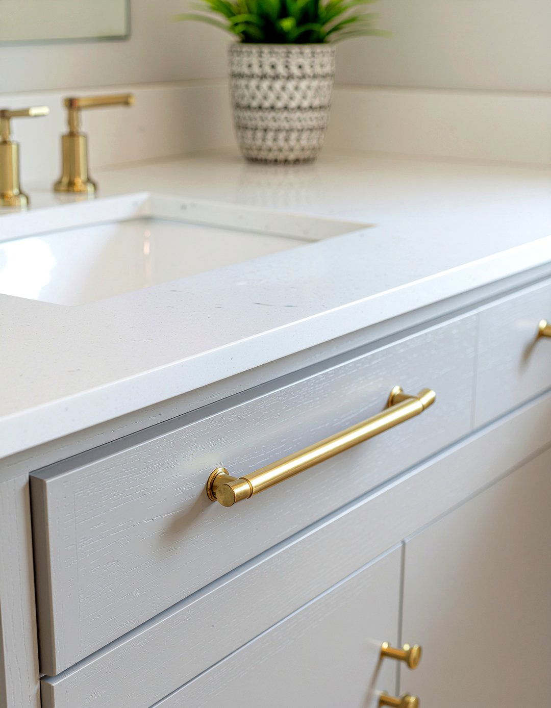 Brushed brass cabinet hardware - 30 partial bathroom remodel ideas