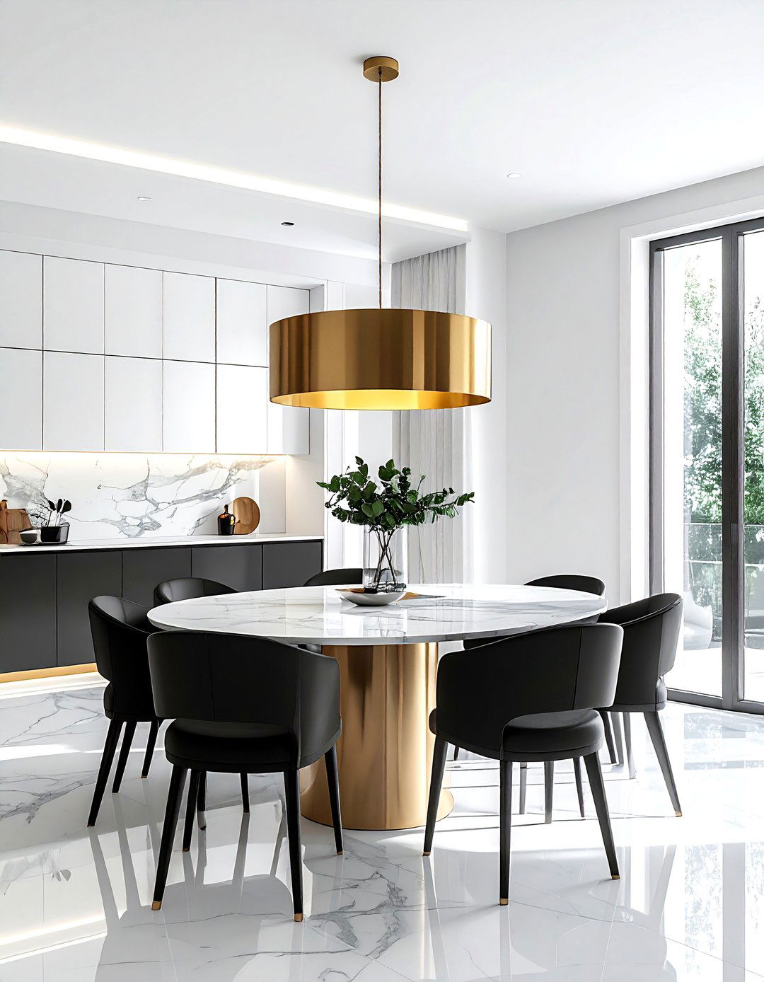 Brushed brass drum pendant - 30 brass chandelier dining room ideas